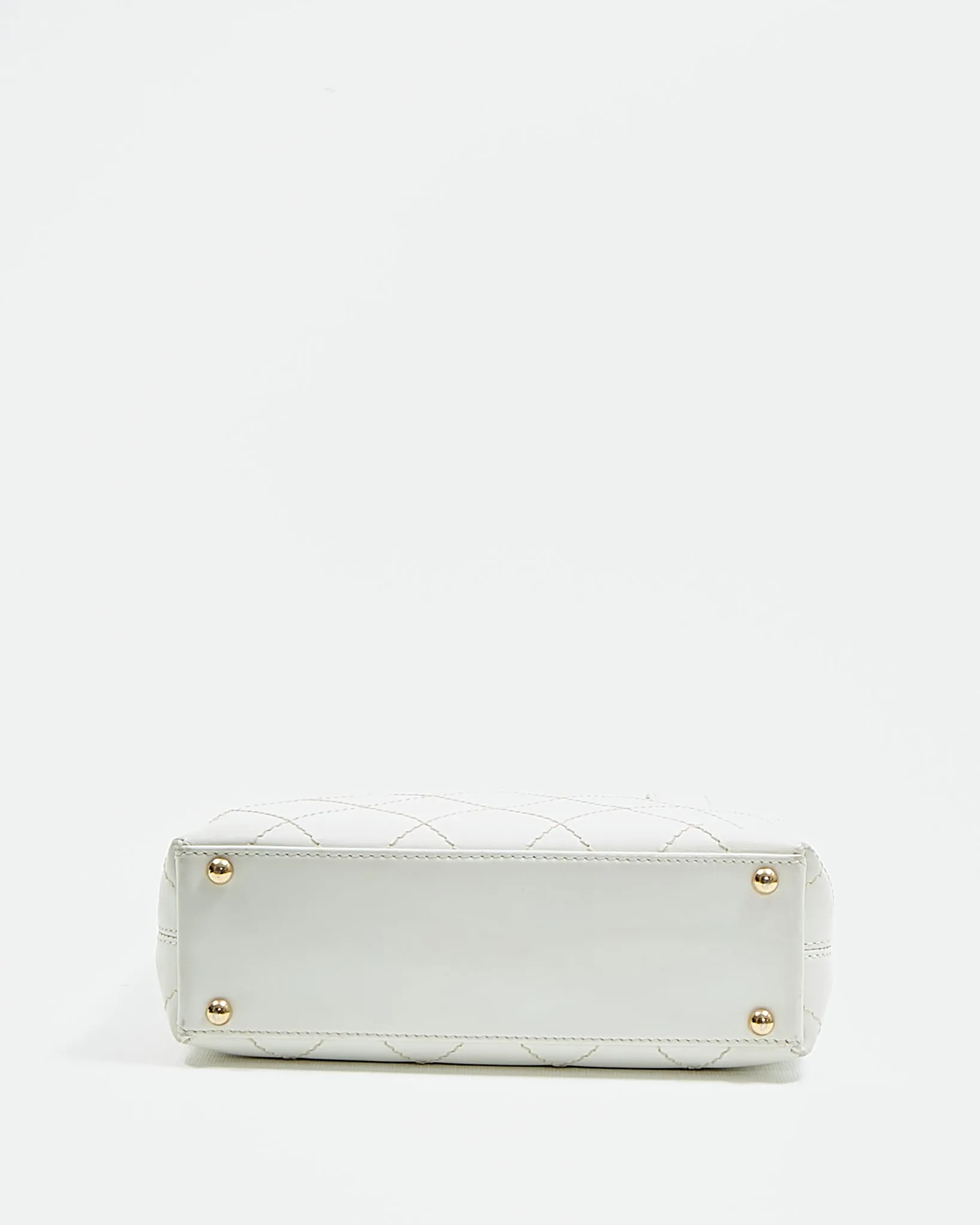 Chanel White Leather Quilted Top Handle Bag