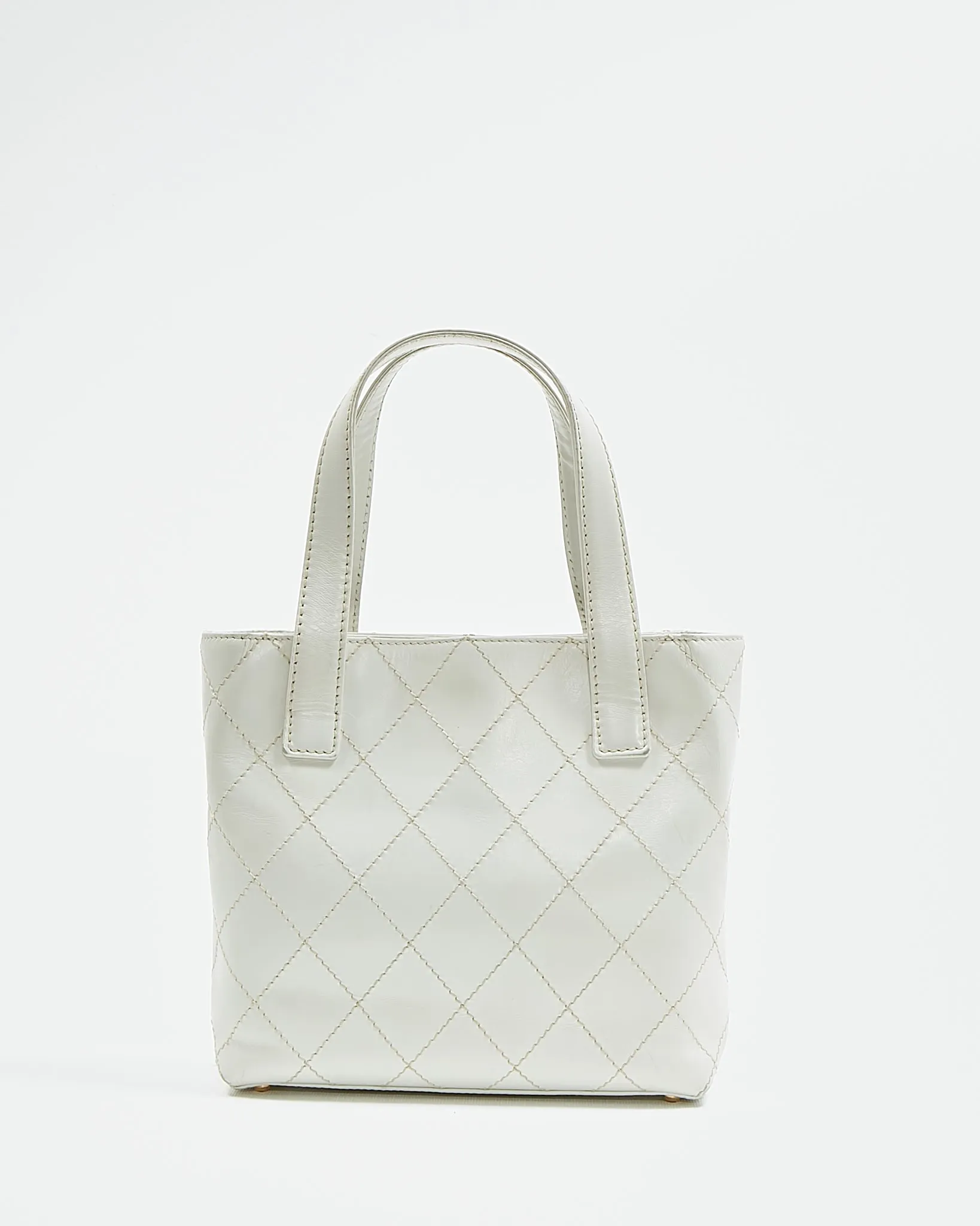 Chanel White Leather Quilted Top Handle Bag