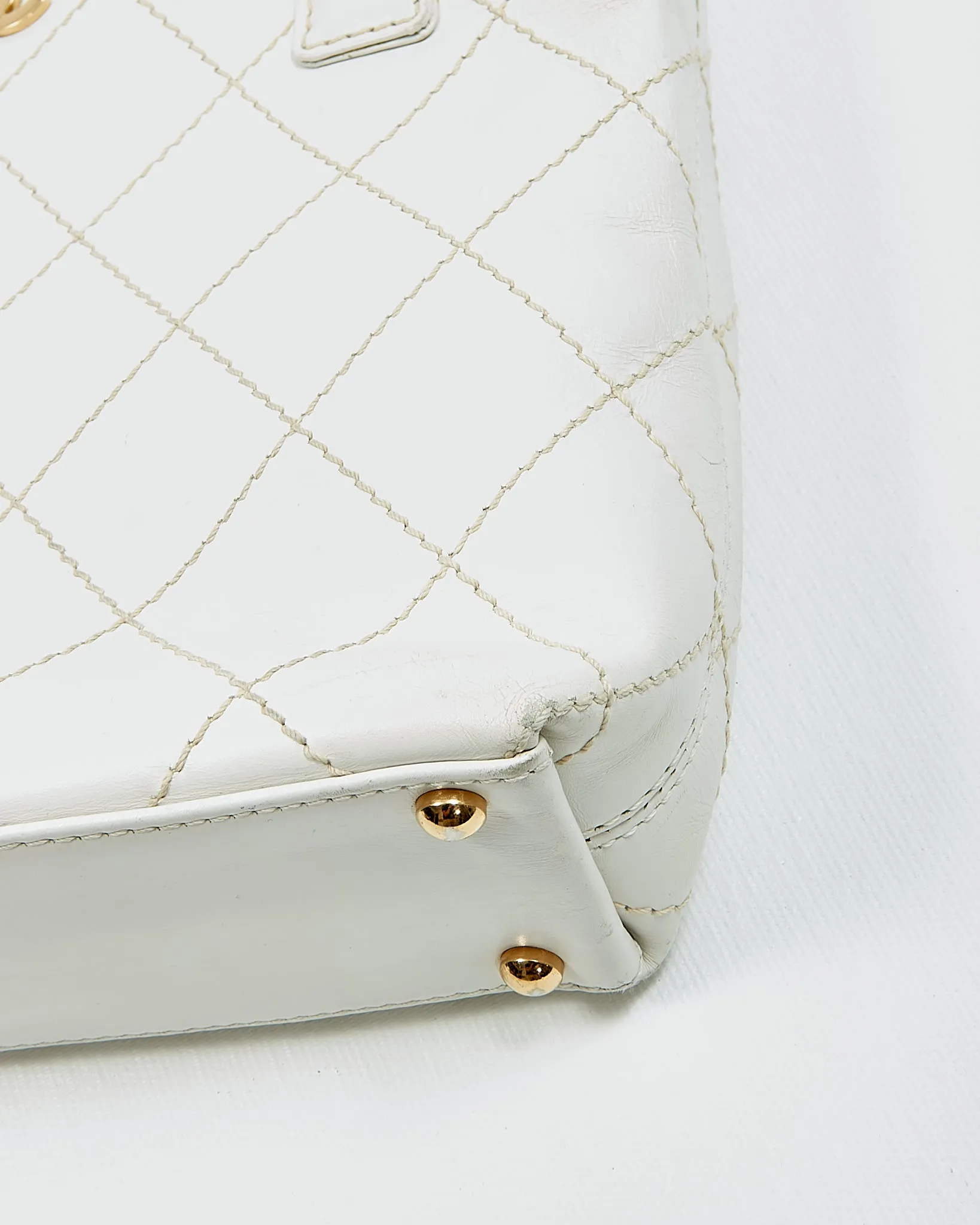 Chanel White Leather Quilted Top Handle Bag