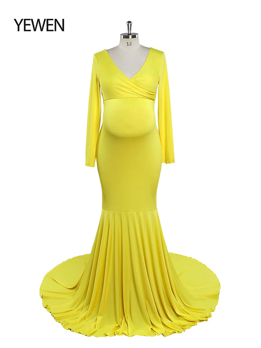 Cheaper Price V Neck Long Sleeves Strech Material Mermaid Maternity Dress YW220916