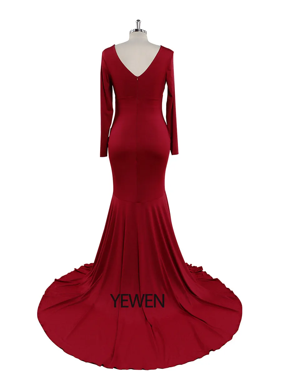Cheaper Price V Neck Long Sleeves Strech Material Mermaid Maternity Dress YW220916