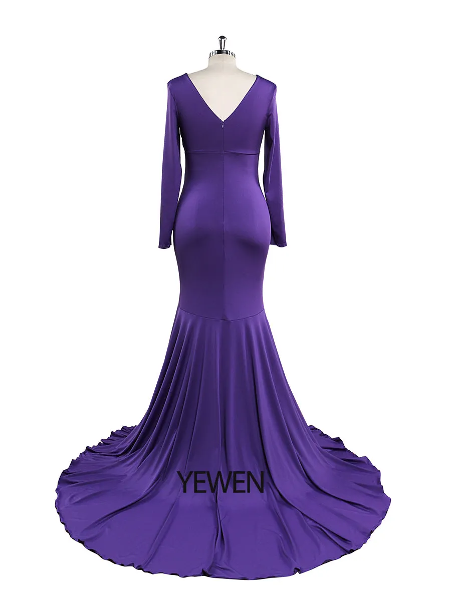 Cheaper Price V Neck Long Sleeves Strech Material Mermaid Maternity Dress YW220916