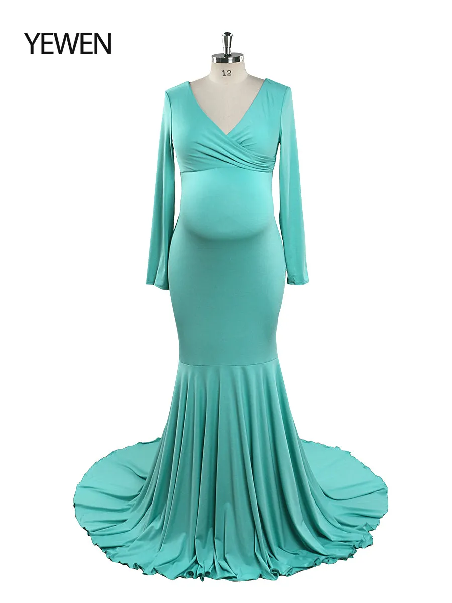 Cheaper Price V Neck Long Sleeves Strech Material Mermaid Maternity Dress YW220916