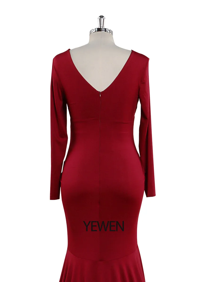 Cheaper Price V Neck Long Sleeves Strech Material Mermaid Maternity Dress YW220916