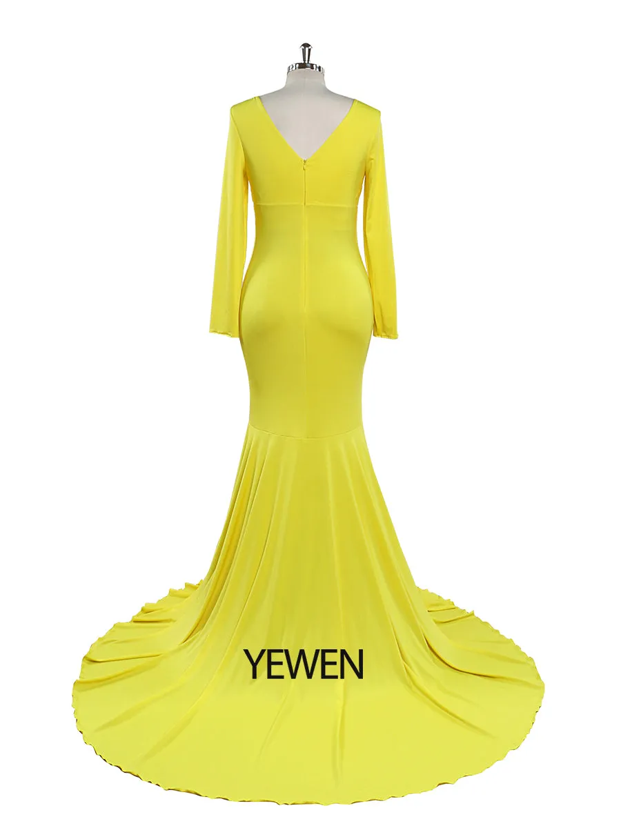 Cheaper Price V Neck Long Sleeves Strech Material Mermaid Maternity Dress YW220916