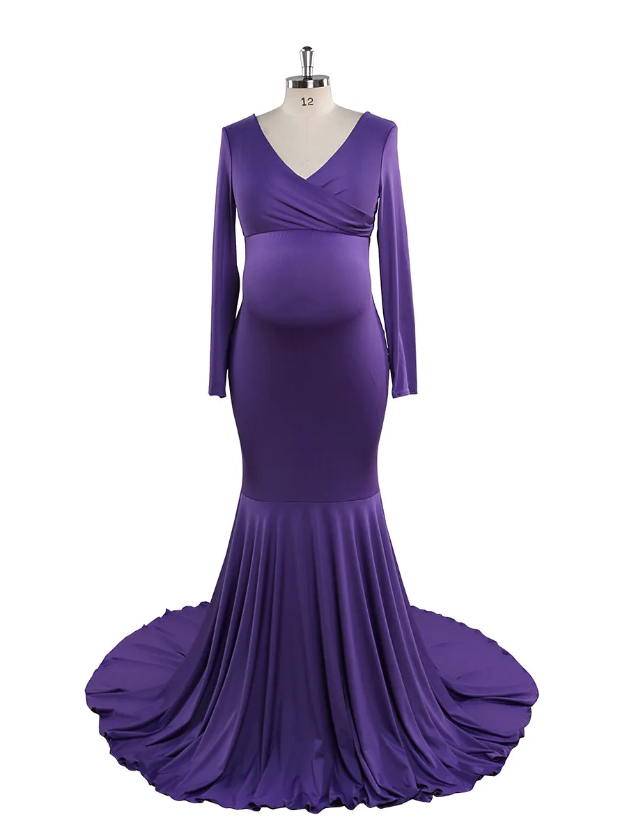 Cheaper Price V Neck Long Sleeves Strech Material Mermaid Maternity Dress YW220916