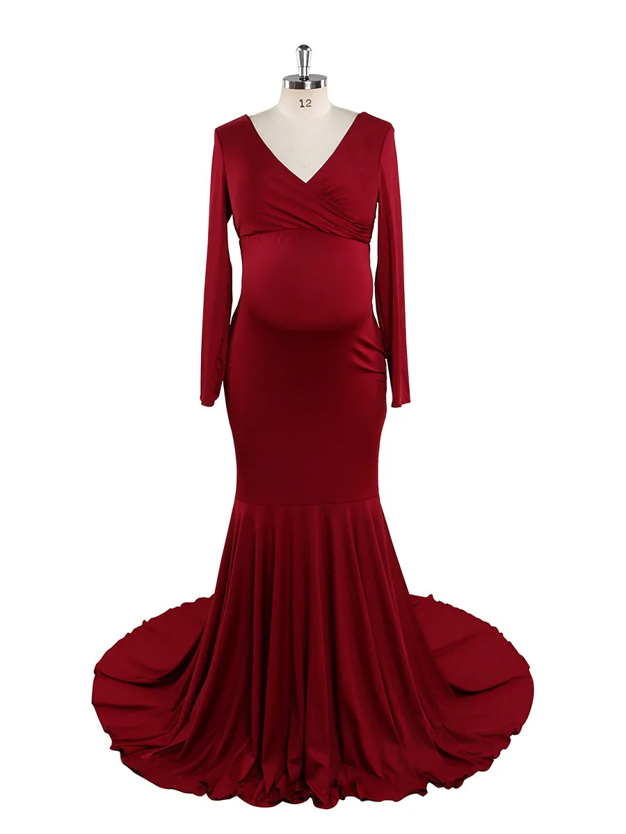 Cheaper Price V Neck Long Sleeves Strech Material Mermaid Maternity Dress YW220916