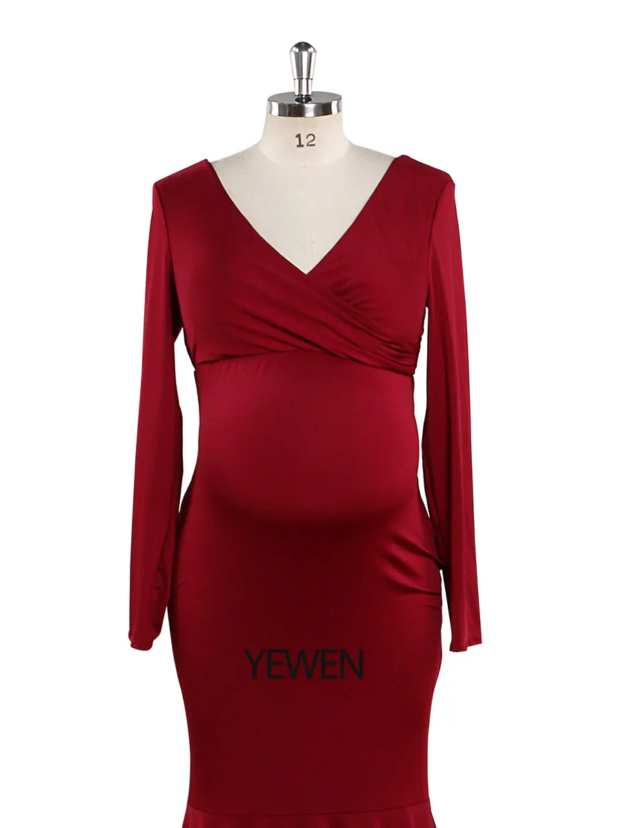 Cheaper Price V Neck Long Sleeves Strech Material Mermaid Maternity Dress YW220916