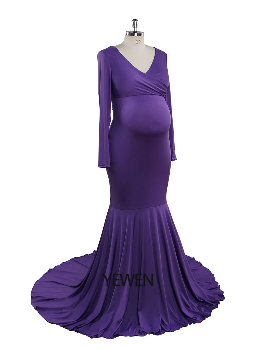 Cheaper Price V Neck Long Sleeves Strech Material Mermaid Maternity Dress YW220916
