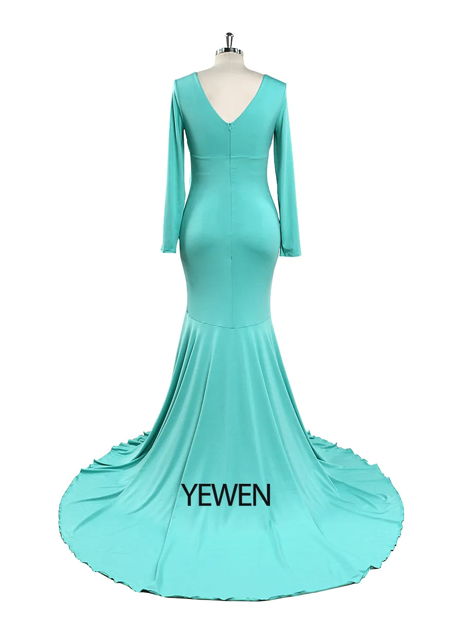 Cheaper Price V Neck Long Sleeves Strech Material Mermaid Maternity Dress YW220916