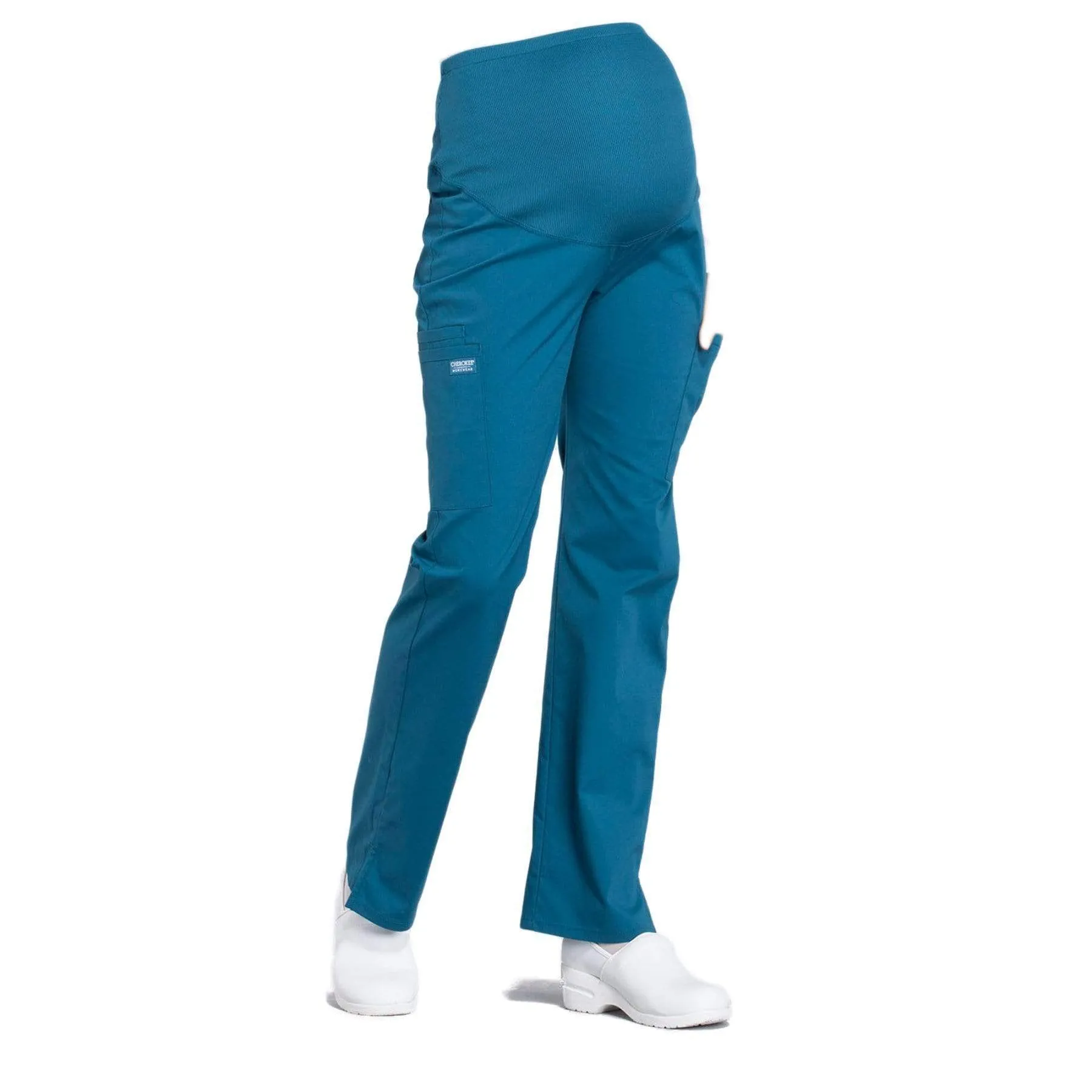 Cherokee Workwear Professionals WW220 Scrubs Pants Maternity Straight Leg Caribbean Blue