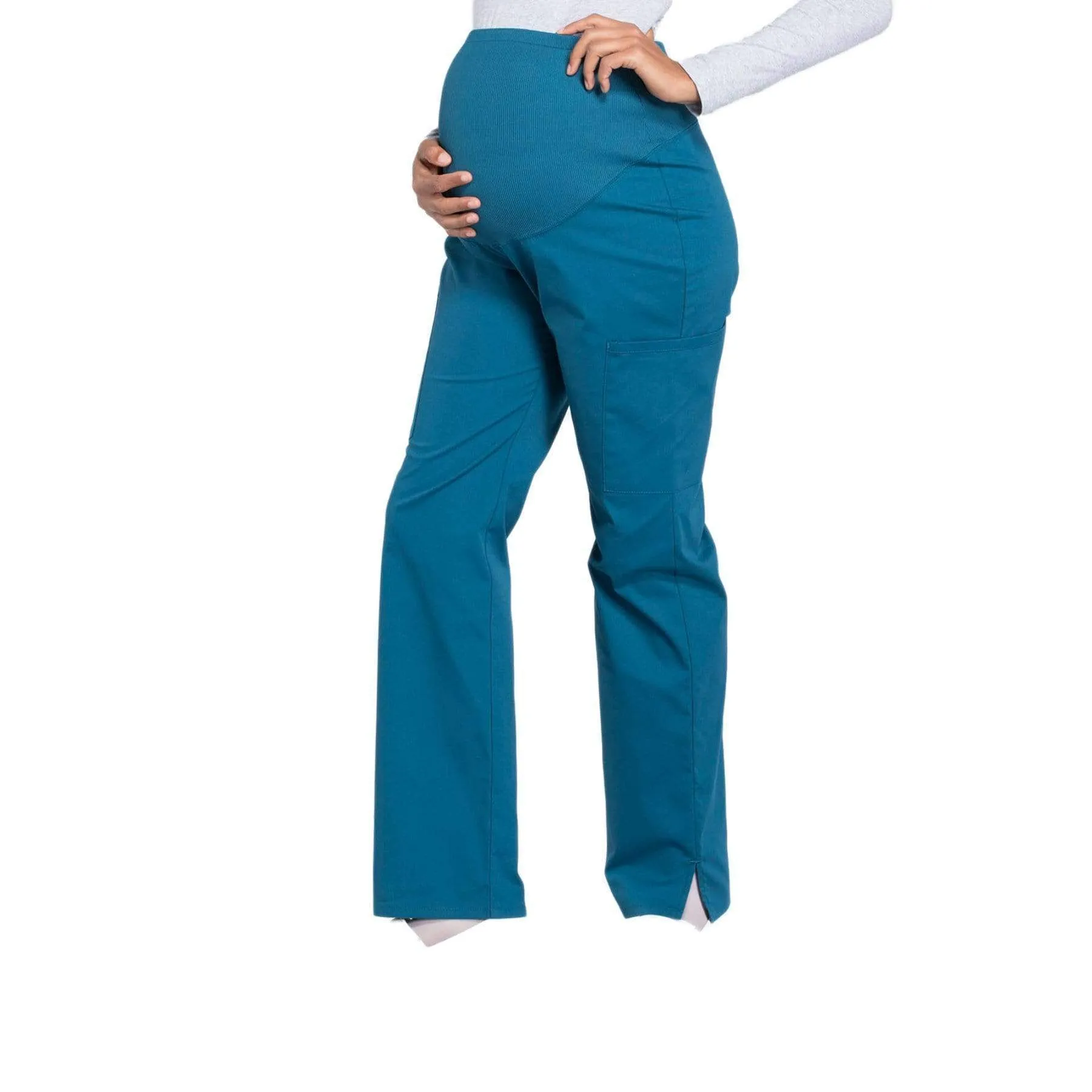 Cherokee Workwear Professionals WW220 Scrubs Pants Maternity Straight Leg Caribbean Blue