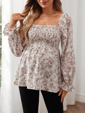 Cherry Vibes Blusa de farol con estampado floral para mamás