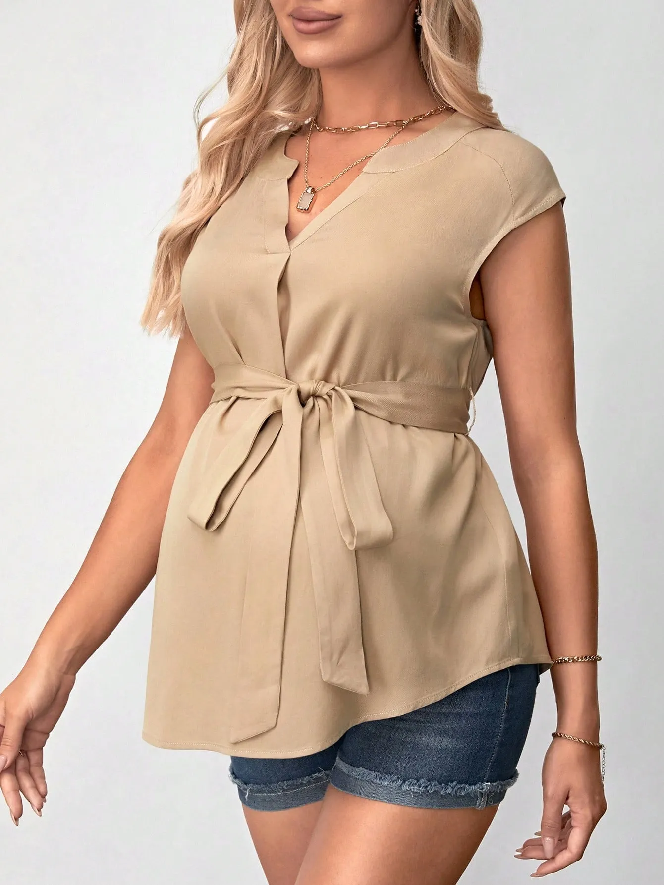 Cherry Vibes Blusa Maternidad Sin Mangas con Cinturón