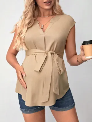 Cherry Vibes Blusa Maternidad Sin Mangas con Cinturón