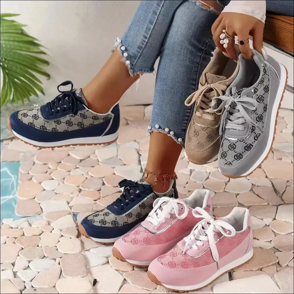 Chic Floral Contrast Round Toe Athletic Shoes