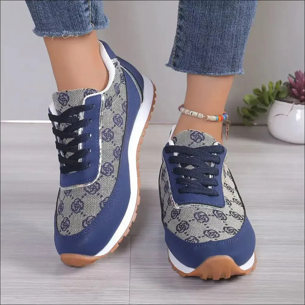 Chic Floral Contrast Round Toe Athletic Shoes
