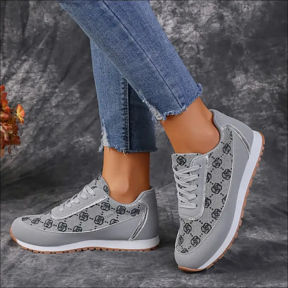 Chic Floral Contrast Round Toe Athletic Shoes