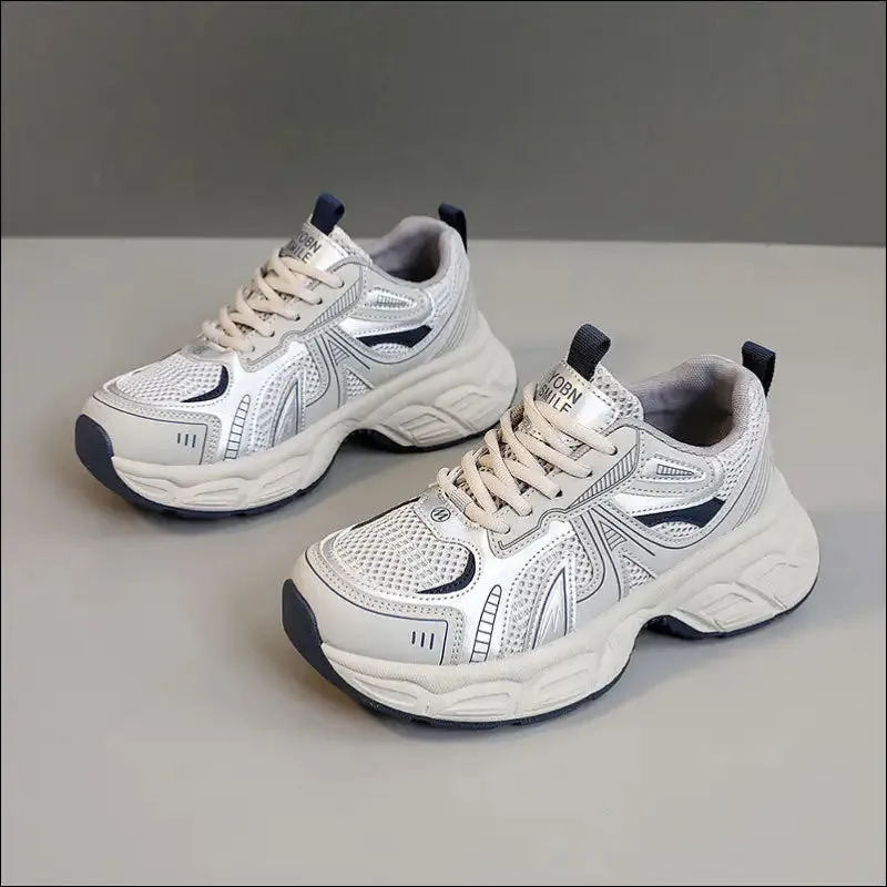 Chic Mesh Lace Up Round Toe Platform Athletic Shoes