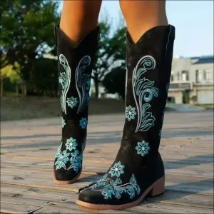 Chic Round Toe Block Heels Boots