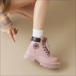 Chic Round Toe Platform Lace Up Boots for Trendsetters
