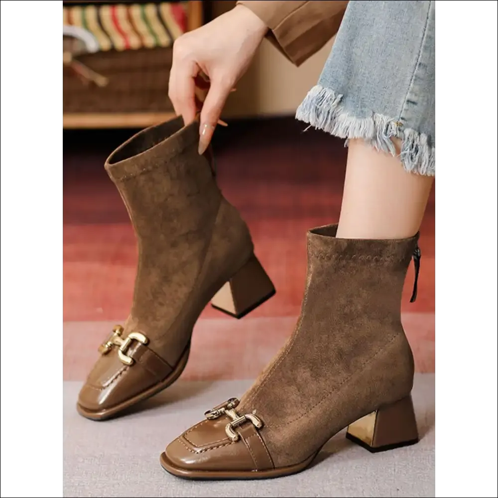 Chic Square Toe Block Heel Boots