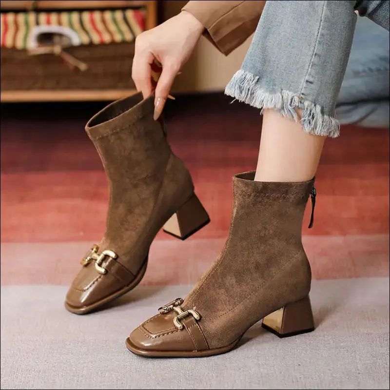 Chic Square Toe Block Heel Boots