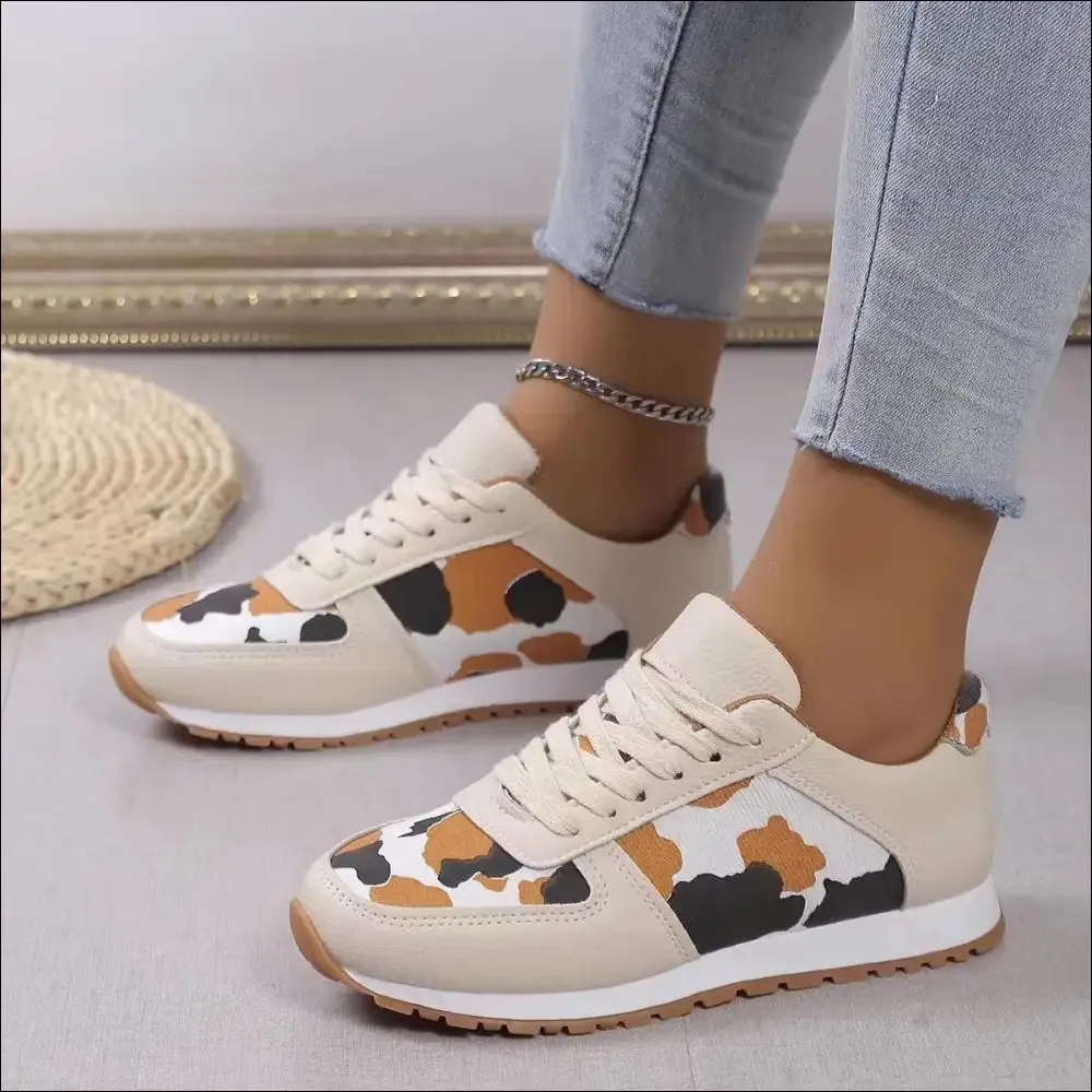 Chic Tied Printed PU Leather Flats for Trendy Women