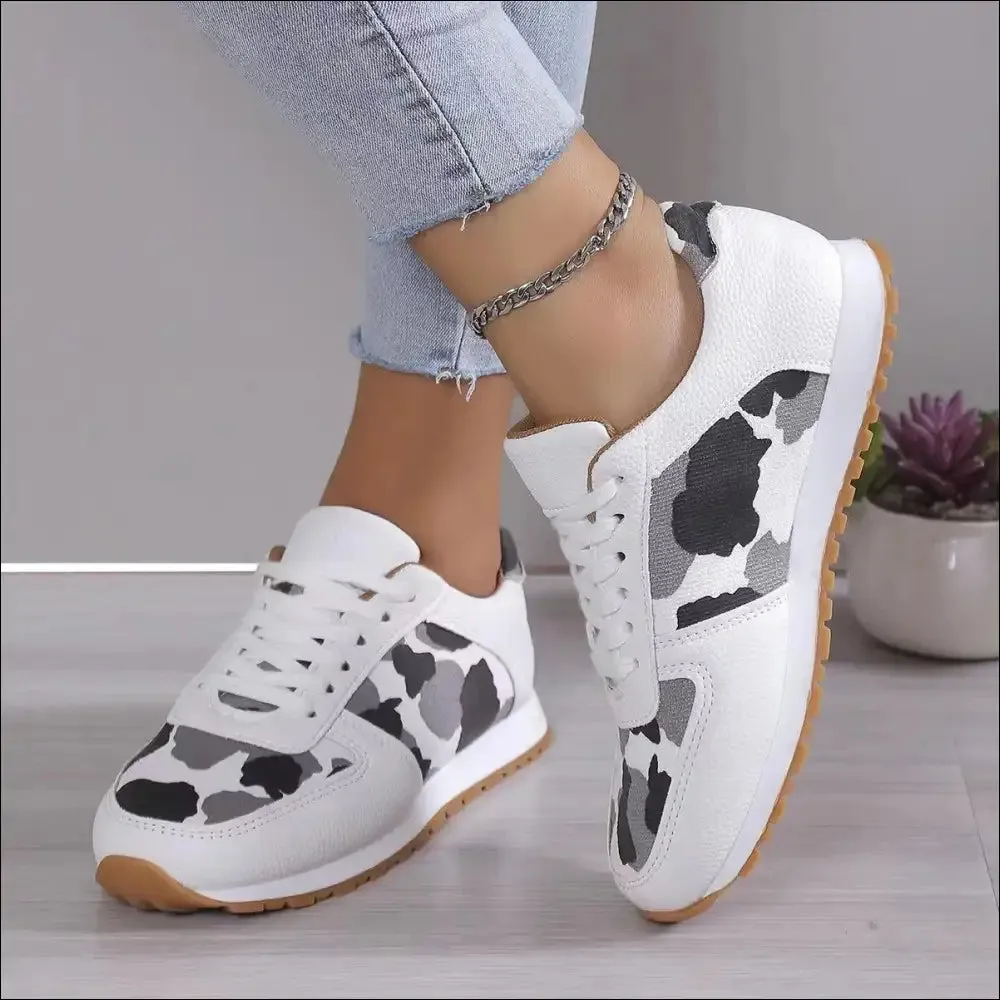 Chic Tied Printed PU Leather Flats for Trendy Women