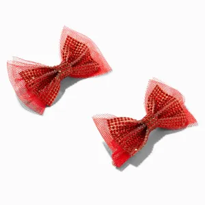 Claire's Club Holiday Red Glitter Bow Hair Clips - 2 Pack