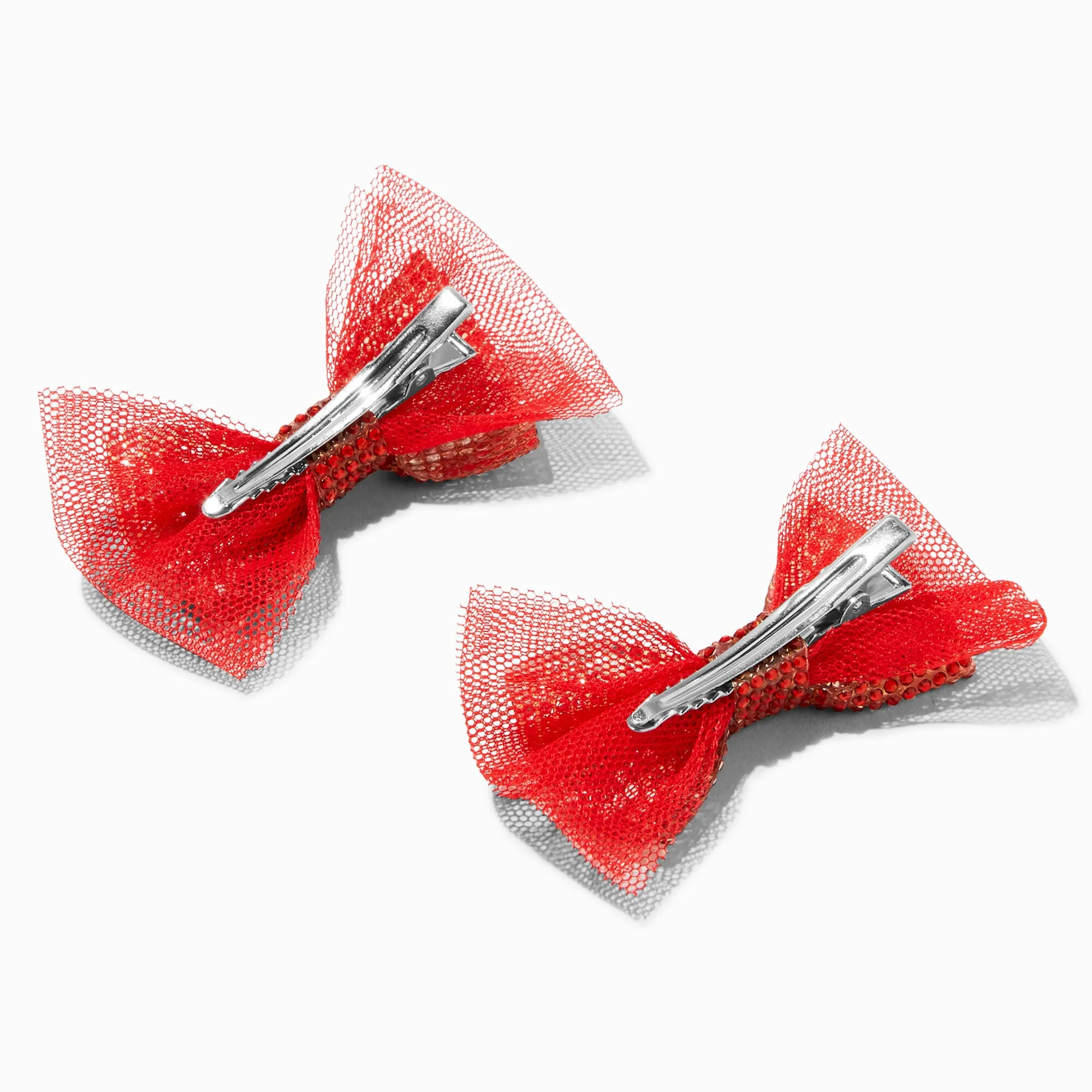 Claire's Club Holiday Red Glitter Bow Hair Clips - 2 Pack