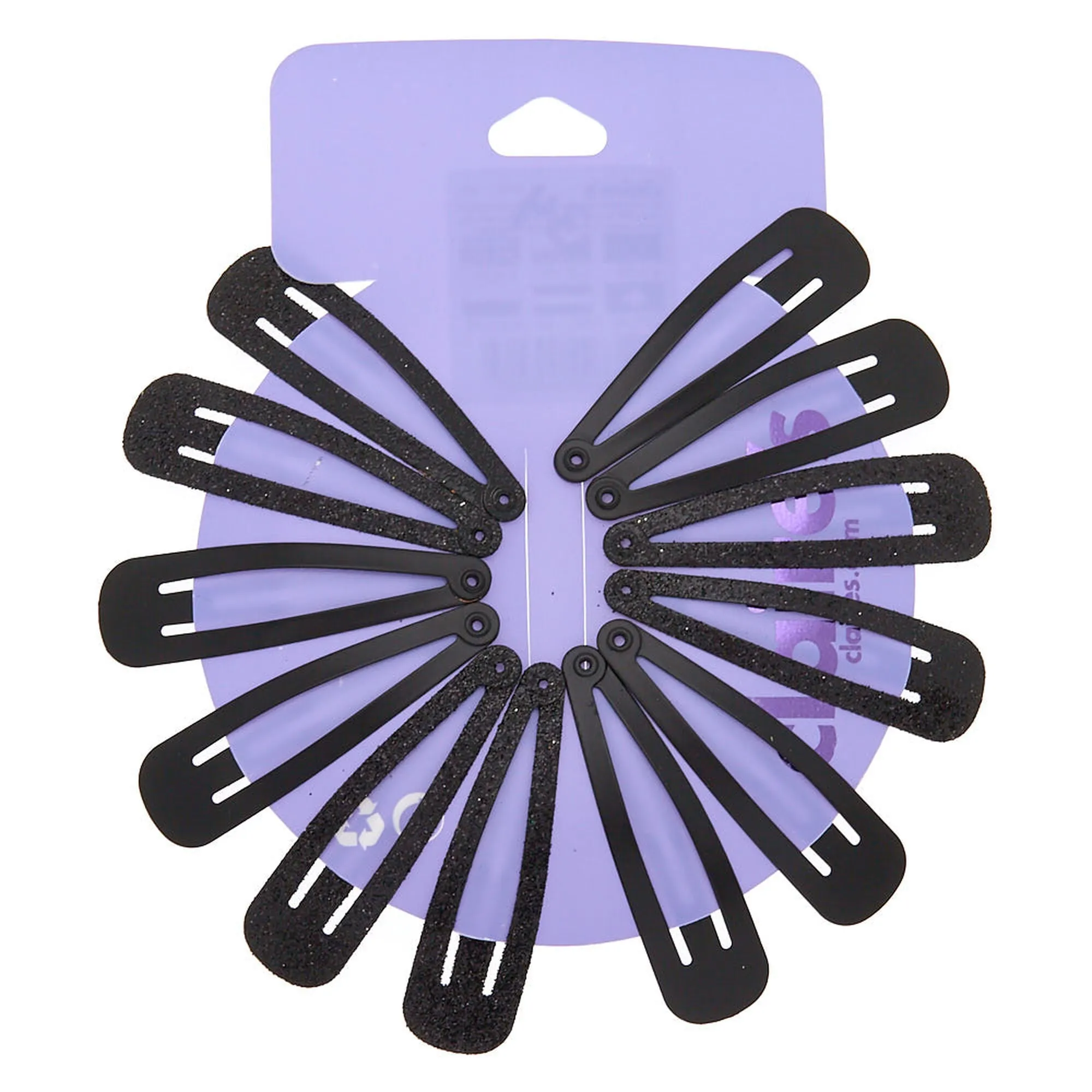 Claire's Glitter Matte Snap Hair Clips - Black 12 Pack