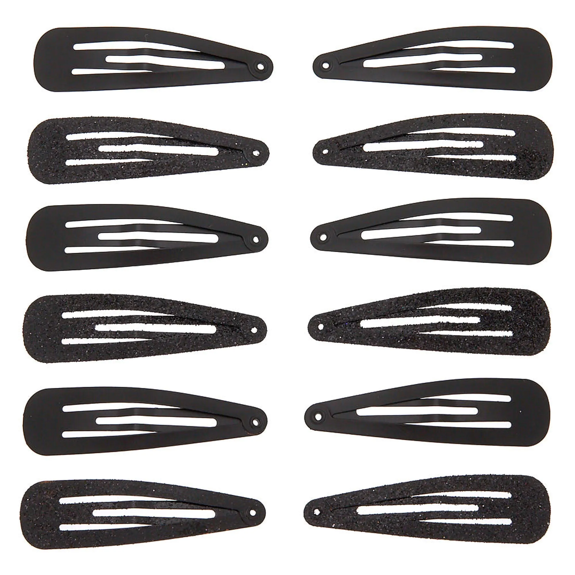 Claire's Glitter Matte Snap Hair Clips - Black 12 Pack