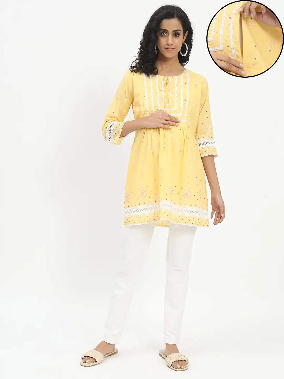 Cotton Printed Tunic For Feeding And Maternity Purpose