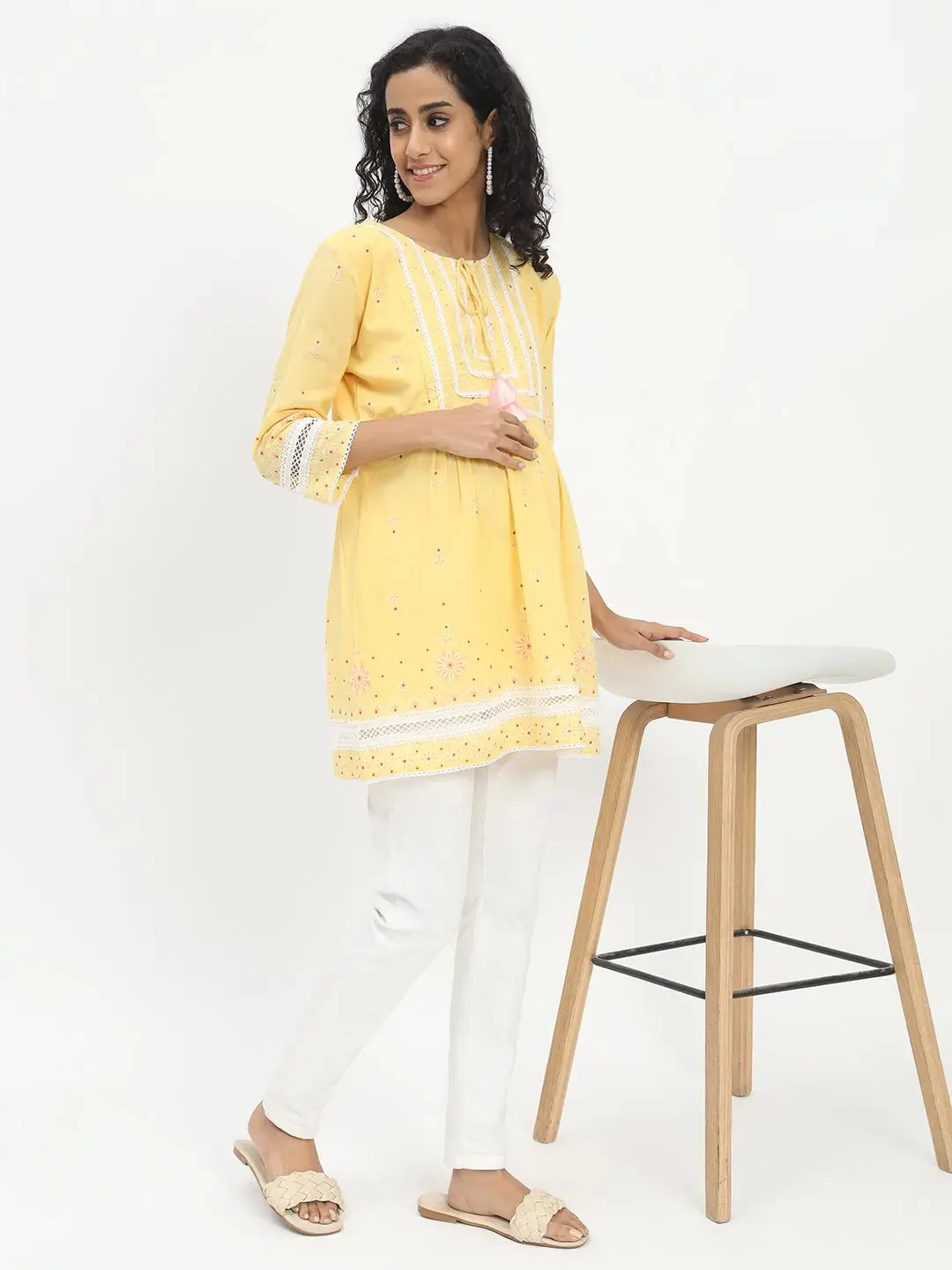 Cotton Printed Tunic For Feeding And Maternity Purpose