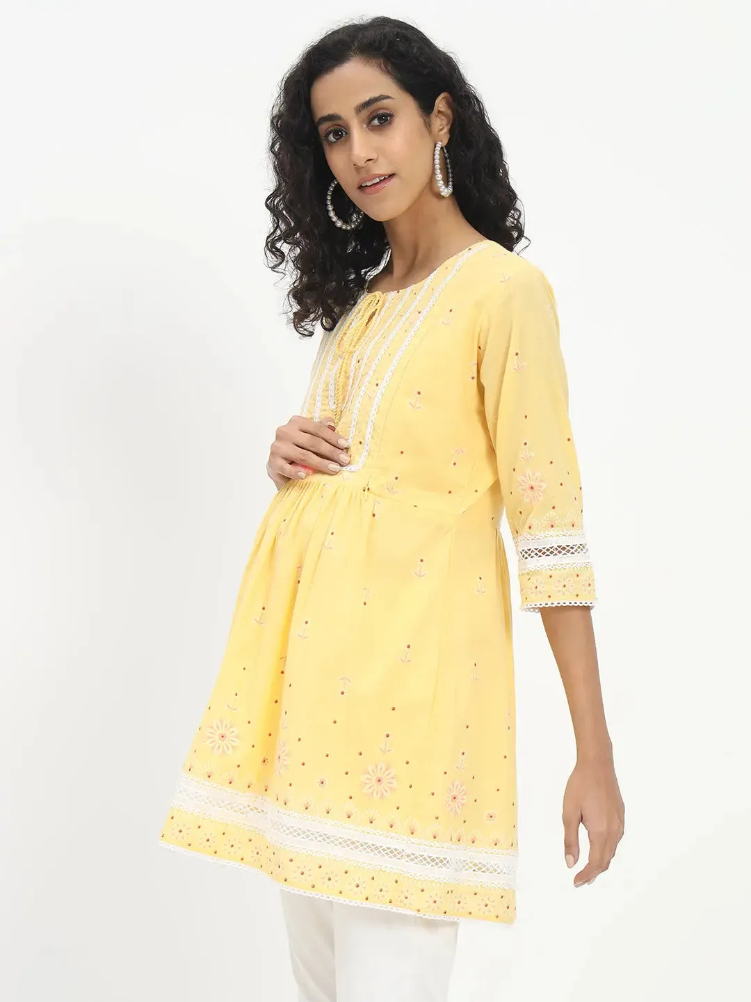 Cotton Printed Tunic For Feeding And Maternity Purpose