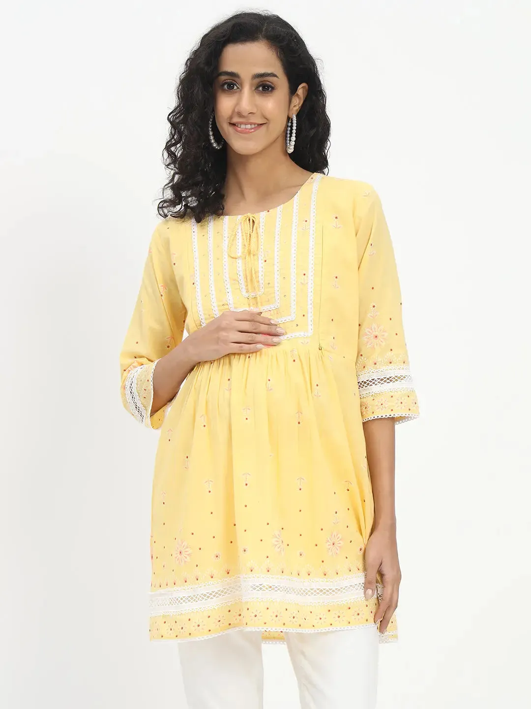 Cotton Printed Tunic For Feeding And Maternity Purpose