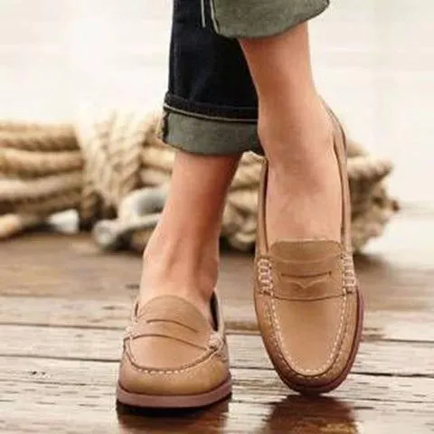 Creamtopmall Vintage Slip On Loafers Low Heel Pu Leather Loafers