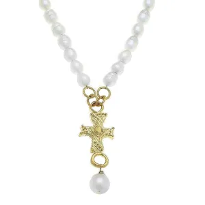 Cross Pendant Necklace on Pearls