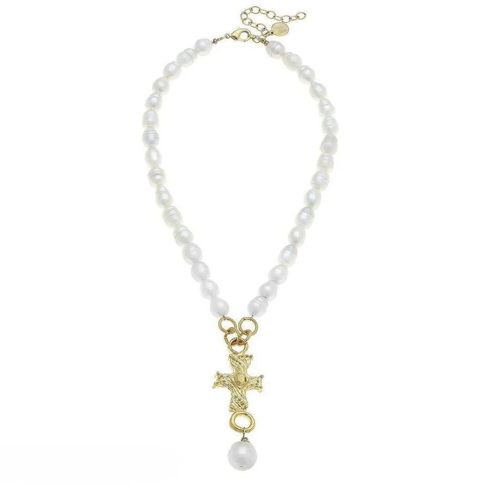 Cross Pendant Necklace on Pearls