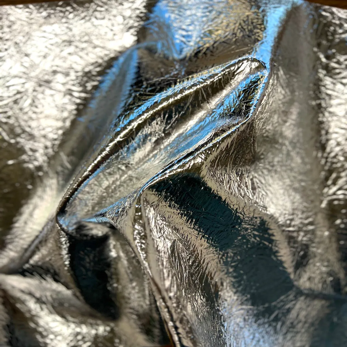 Crushed Distressed Foil Chrome Mirror Reflective Vinyl Fabric