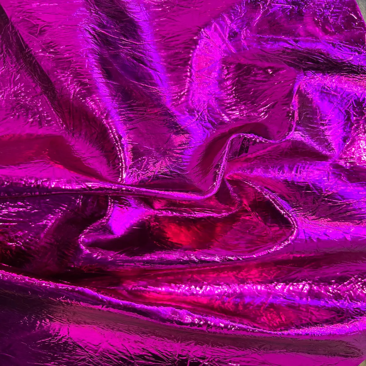 Crushed Distressed Foil Chrome Mirror Reflective Vinyl Fabric