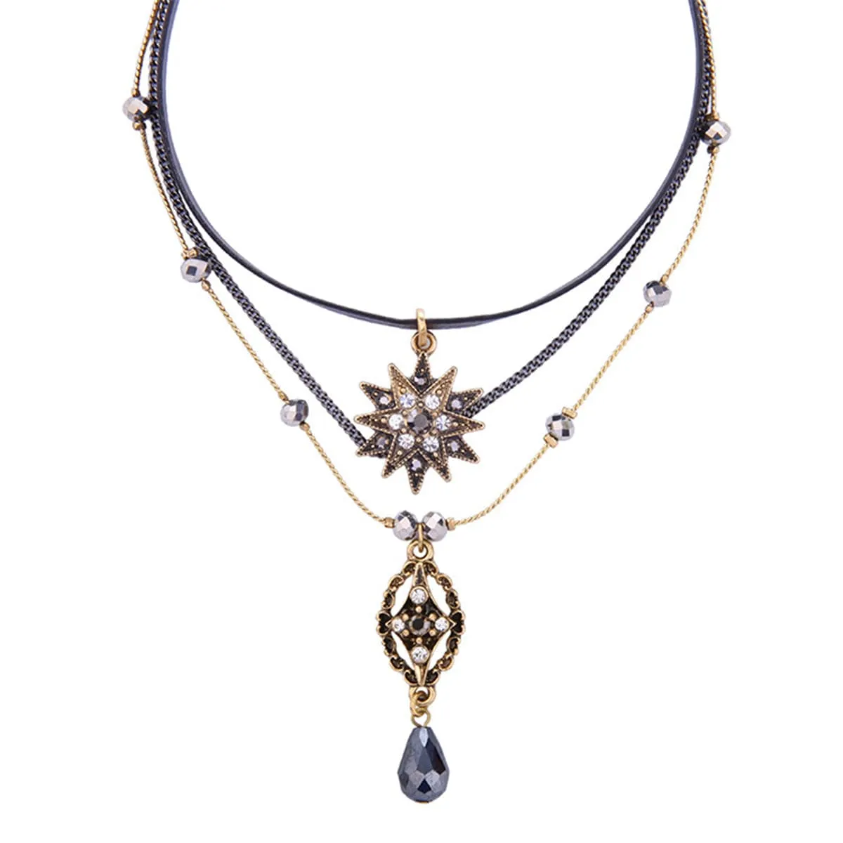 Crystal & Cubic Zirconia Sun Layered Pendant Necklace