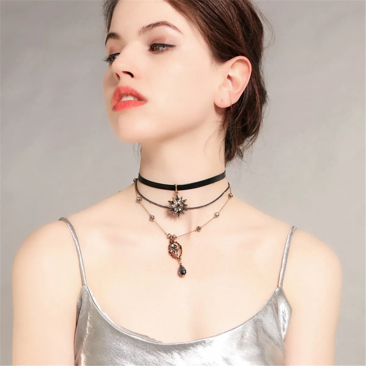 Crystal & Cubic Zirconia Sun Layered Pendant Necklace