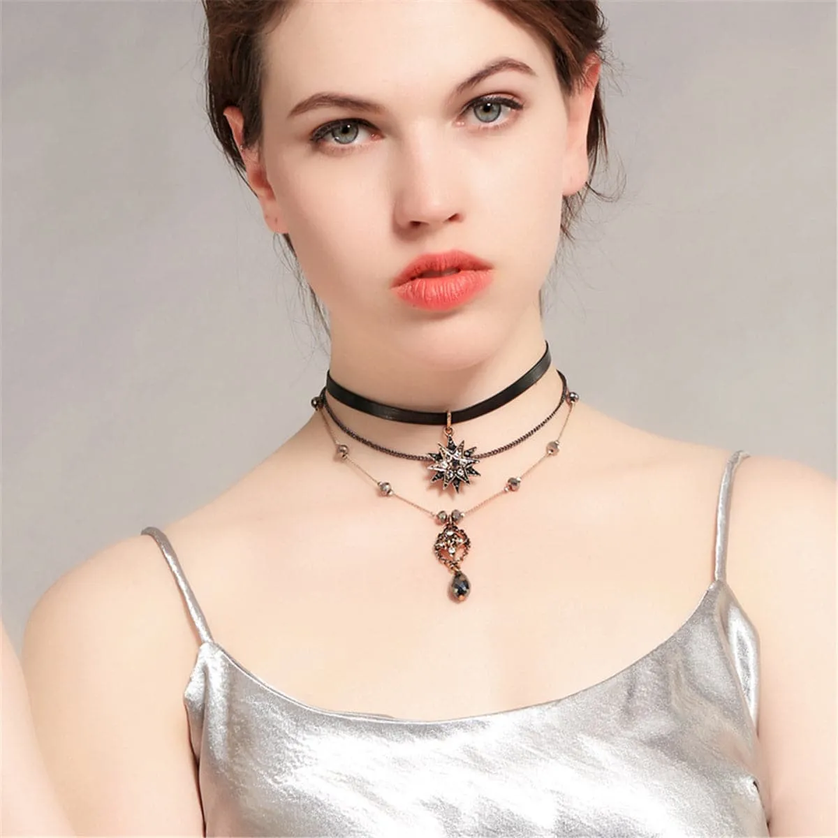 Crystal & Cubic Zirconia Sun Layered Pendant Necklace