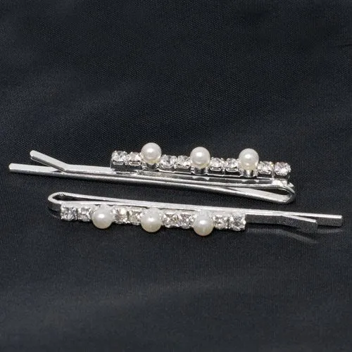 Crystal and Pearl Hair Grips - Pair