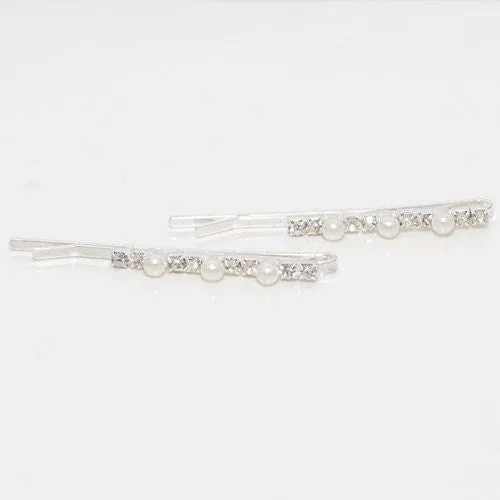 Crystal and Pearl Hair Grips - Pair