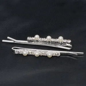 Crystal and Pearl Hair Grips - Pair