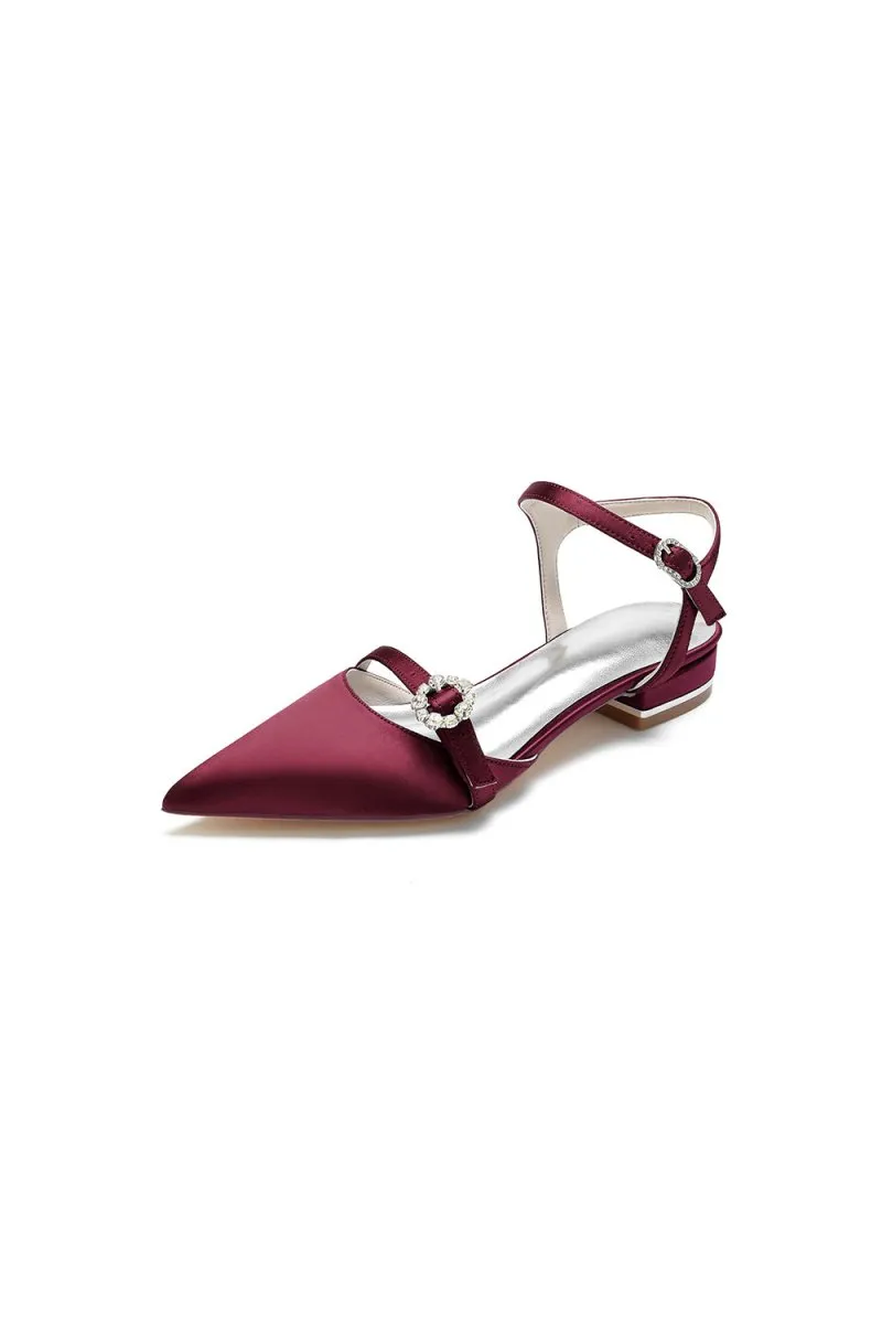 Crystal Buckle Strap Pointed Toe Flats