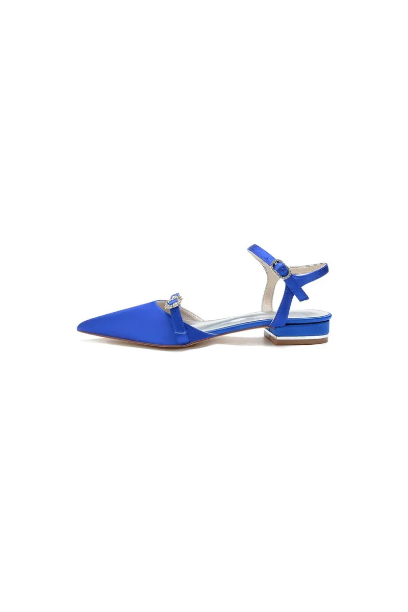 Crystal Buckle Strap Pointed Toe Flats